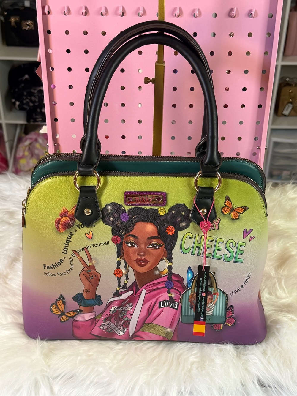 Nicole Lee Vibrant Multicolor 'Say Cheese' Graphic Dome Satchel